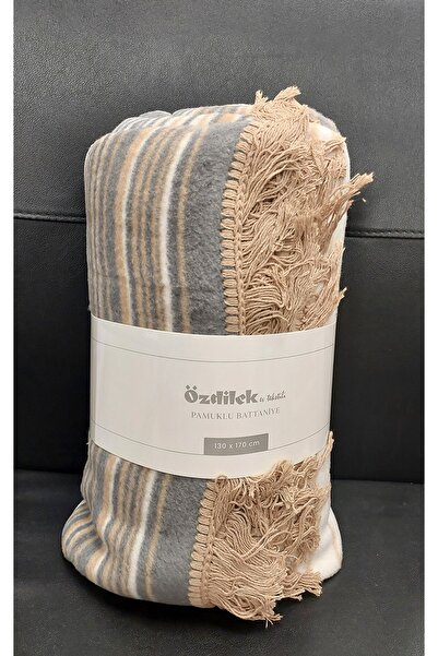Özdilek Cotton Laptop Tv Blanket (130X170)-Striped Camel