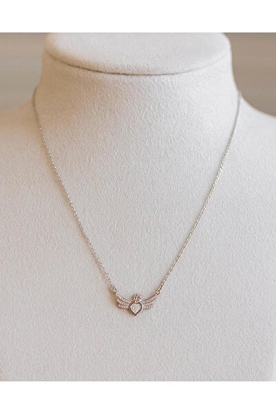 SEO JEWELRY Kanatlı Kraliçe Kalp Zirkon Taşlı Çelik Kolye/ 316L Gümüş Renk