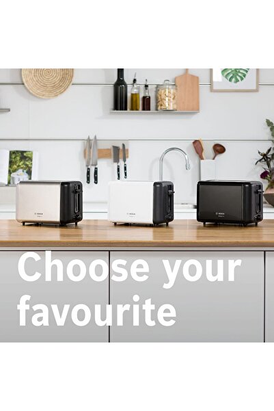 Bosch TAT3P421GB DesignLine Stainless Steel Toaster, Two Slice - White