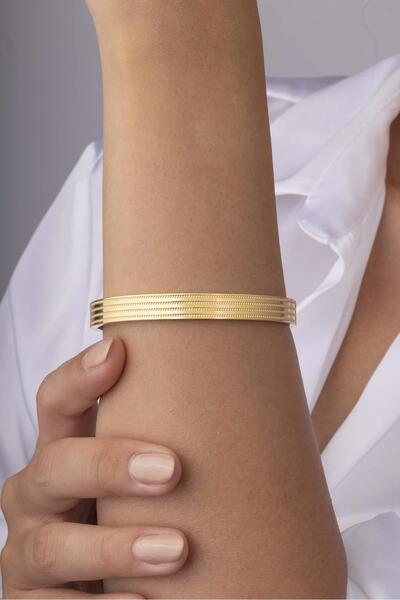 Gümüş Pazarım Şeritli Altın Kaplama Bilezik Model Kadın Çelik Kelepçe