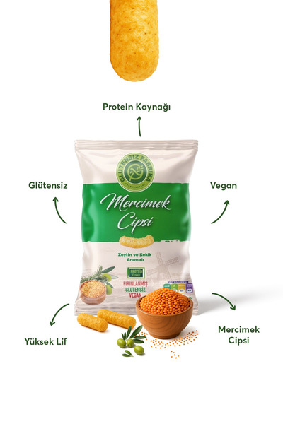 GLUTENSİZ FABRİKA Mercimek Cipsi Zeytin ve Kekik Aromalı | 24 Adet Paket – Sağlıklı Atıştırmalık