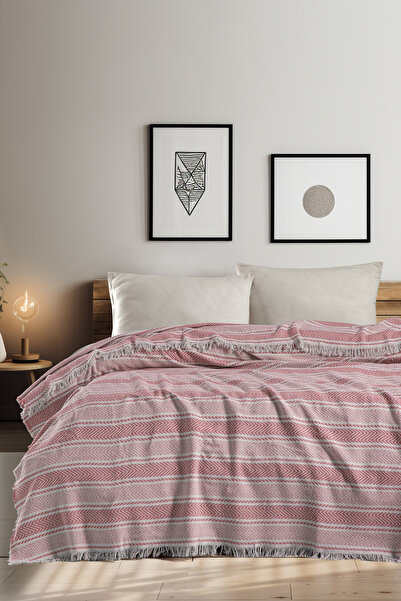 Owra Veva %100 Pamuk Çift Kişilik Çizgili Pike Yatak Örtüsü 200 x 220