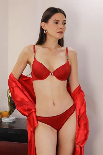 Beruflic طقم حمالة صدر نسائية من Under Moda مع إكسسوارات داعمة باللون الأحمر