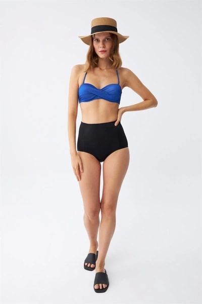 Beruflic Women's Strapless Blue High Waist Bikini Set