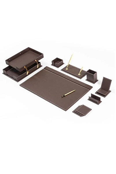 Güner Ofis Lüks Deri Sümen Takımı 12 Parça Ofis ve Makam Masası Seti