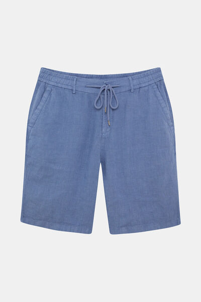 W Collection Blue Linen Lace-Up-Zippered Bermuda