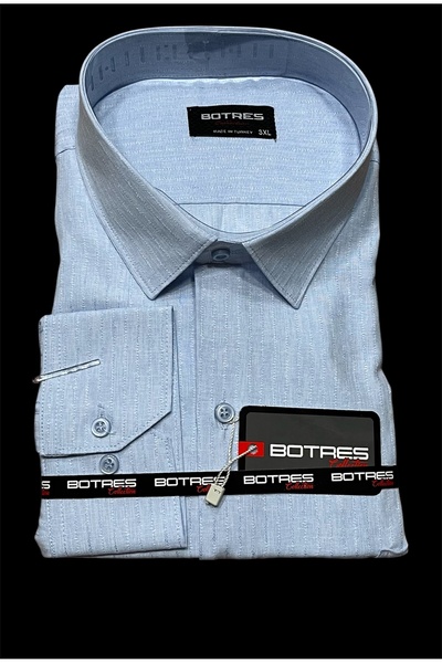 Botres collection Büyük beden 3xl açık mavi çizgili , tek cepli ,baba gömleği