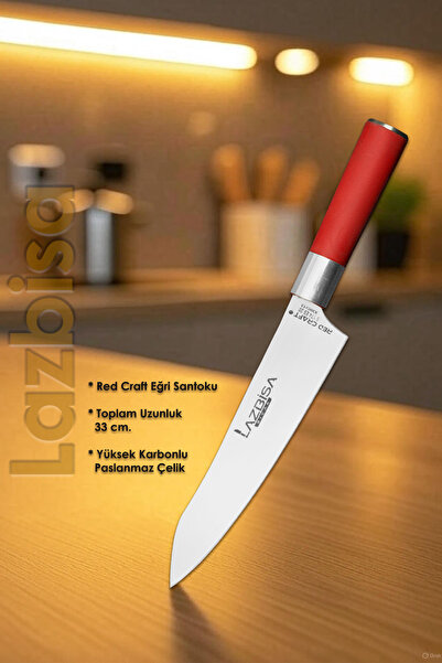 LAZBİSA Red Craft Serisi Mutfak Bıçak Kiritsuke Şef Bıçağı Et Ekmek Sebze Sal...