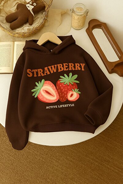 DM DOLCE MORE 3-слойна памучна детска суитшърт с качулка и принт с ягоди, подходяща за момичета и момчета