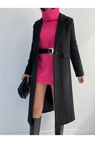 Moda İkra Pocket Detailed Lined Single Button Cashmere Coat