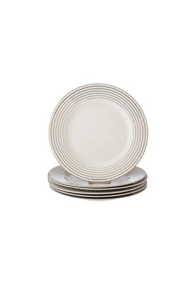 ORIAN 6-piece white porcelain round striped flat dinner plate set, size 27 cm