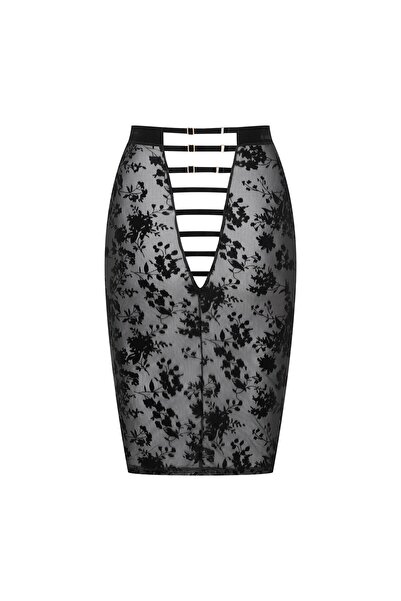 ESOTIQ Women's Midi Skirt Floral Lace Transparent Sheer with Back Cut Out Sensual | Zanza