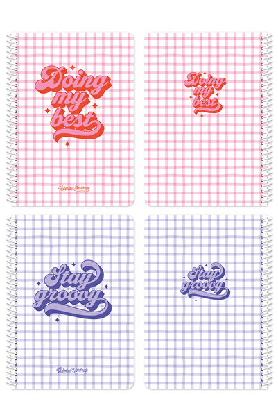 Victoria's Journals A5 Spiral School Notebook Set of 2 – Checkered, Soft Touch Cover