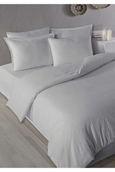 Evim 100% Cotton Satin Straight Line Flounce Single Duvet Cover Set Gray 160X220 cm