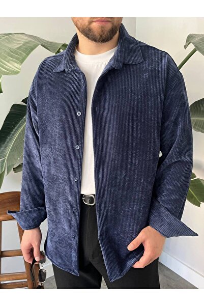 Gambocci Чоловіча сорочка з прямим кроєм, з кантом, з оксамиту, оверсайз, широкого крою