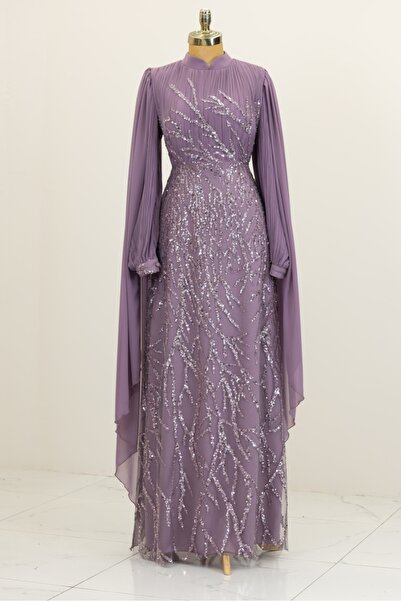 Surikka فستان سهرة إزجي بأكمام طويلة وغطاء رأس