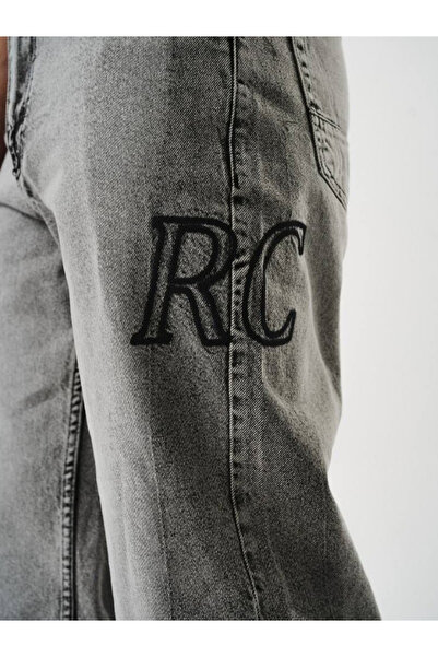 Chirkef Men's Grey Washed Embroidery Printed Loose Fit Premium Fabric Baggy Pants Rc