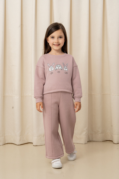 e-çocuk طقم بناتي مكون من قطعتين بطباعة أرنب 'أوه يا إلهي' - 6305/6306