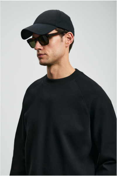 siyah Erkek 3 İplik Şardonlu basic regular sweatshirt Erkek