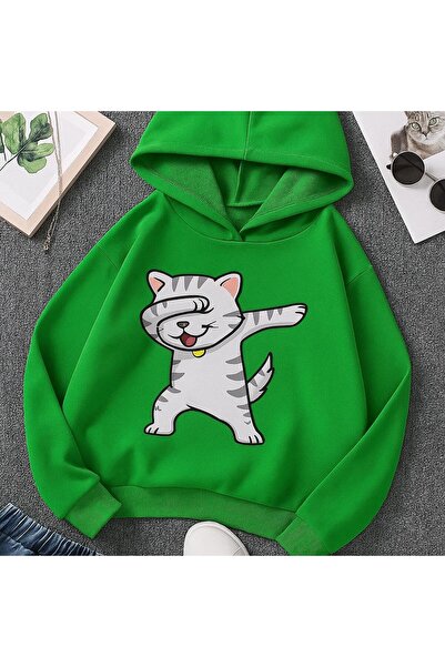 DM DOLCE MORE Παιδικό φούτερ με κουκούλα unisex με στάμπα γάτας με χτενισμένο...