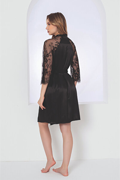 NBB Black Gardenia Lacy Satin Single Robe