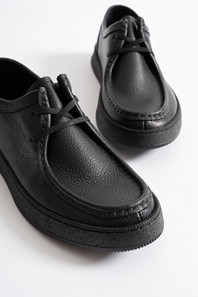 Mubiano Oren Men's Black Genuine Leather Lace-Up Casual Shoes