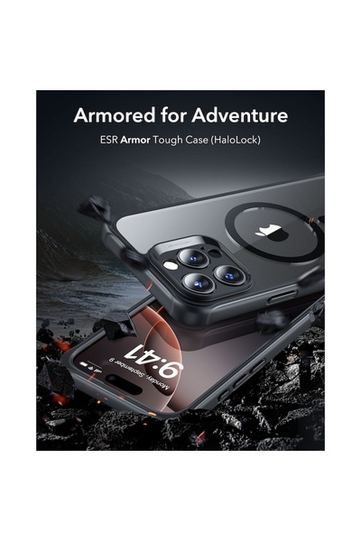 ESR Armor Tough Case compatible with Apple iPhone 16, MagFit, Stand Stash 360 + Lens, Frosted Black