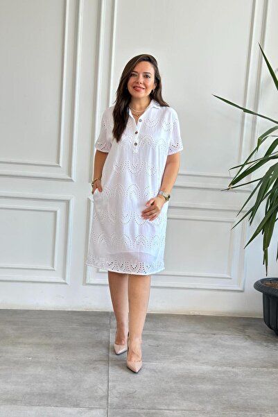 Yağmur Butik Rochie brodată cu mânecă scurtă și buzunare laterale