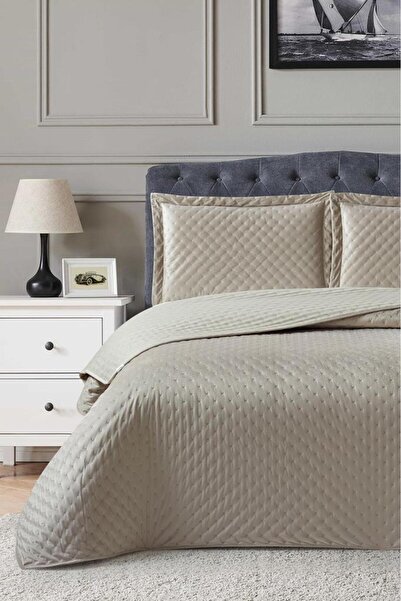 Çeyiz Diyarı Parma Double Luxury Velvet 240X260 cm Bedspread Beige