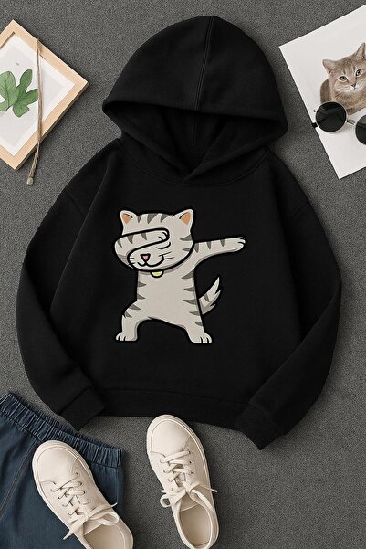 BENROMA 3-слойна памучна фланелка с котешки принт, унисекс, с качулка, детска...