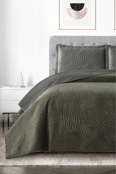 Çeyiz Diyarı Munich Double Luxury Velvet 240X260 cm Bedspread Anthracite