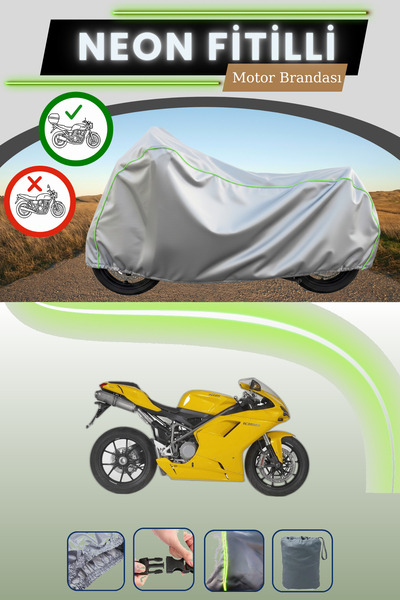 Cemku Shade حقيبة خلفية رمادية نيون قماش مجدّل متوافقة مع دراجة دوكاتي 1098 م...