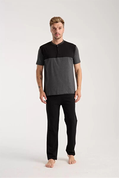 Beruflic Men's Anthracite Button Collar Short Sleeve Pajama Set