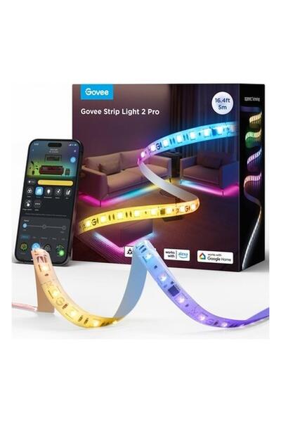 Govee Rgbwwıc Matter Destekli Kesilebilir LED Şerit 2 Pro 5 Metre, Uygulama Ü...