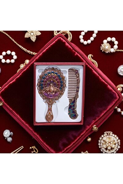 Kuzey Tacı Peacock Design Mirror and Comb Set Small Size Special Production Vip 2 Color Options