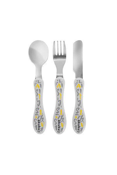 Akuku Set 3 tacamuri din inox pentru copii Akuku,contine furculita,cutit si l...