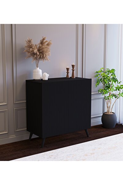 EGEALP MOBİLYA Çizgi Kapaklı, Siyah, Çok Amaçlı, MDF, 2 Kapaklı, Dolaplı, 80x...