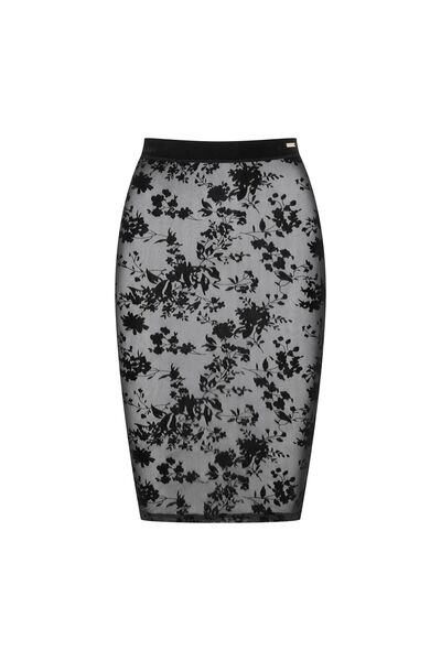 ESOTIQ Women's Midi Skirt Floral Lace Transparent Sheer with Back Cut Out Sensual | Zanza