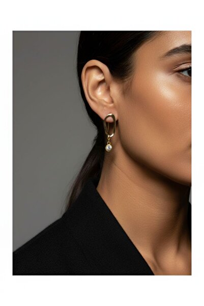 TURBİJ أقراط نسائية على شكل حلقة ذهبية مرصعة بالأحجار