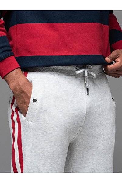 OMBRE Men's sweatpants with piping and ribbing on legs - grey melange V1 OM-PASK-0258 S