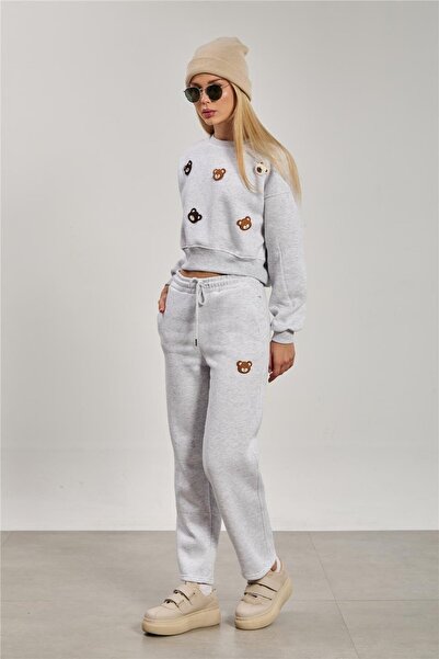 BARRELS AND OIL Women's teddy bear print tracksuit set - snow melange