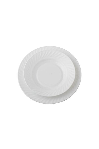 ORIAN Arcopal White Luxury Round Striped Dinner Set 18 Pieces 6 Persons