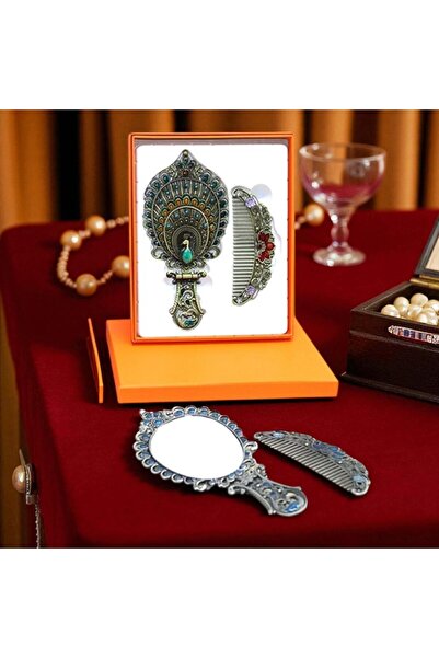 Kuzey Tacı Σετ Πτυσσόμενος Καθρέφτης και Χτένα με Σχέδιο Peacock Μεσαίου μεγέθους Special Production Vip