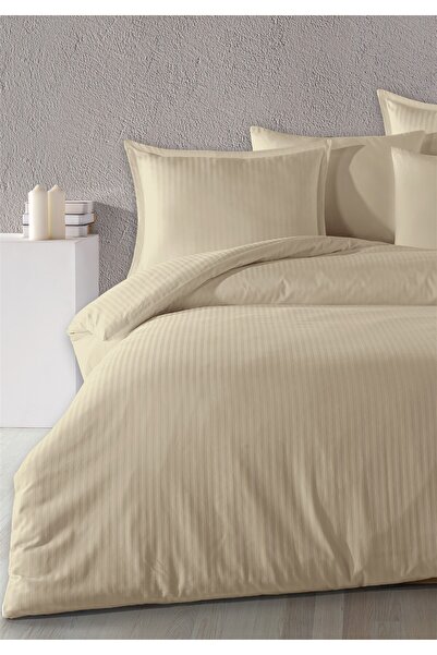 Evim 100% Cotton Satin Straight Line Flounce Single Duvet Cover Set Cappuccino 160X220 cm