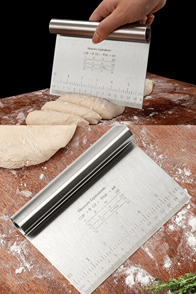 ELEGANCEV قاطع عجين فولاذي - ملعقة تقشير - ملعقة فولاذية مع مقياس - قطعة واحدة