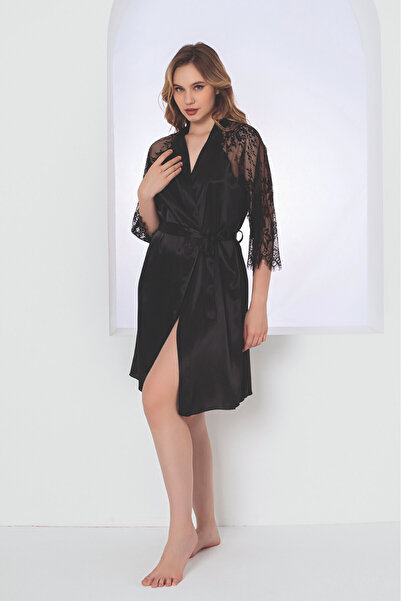 NBB Black Gardenia Lacy Satin Single Robe