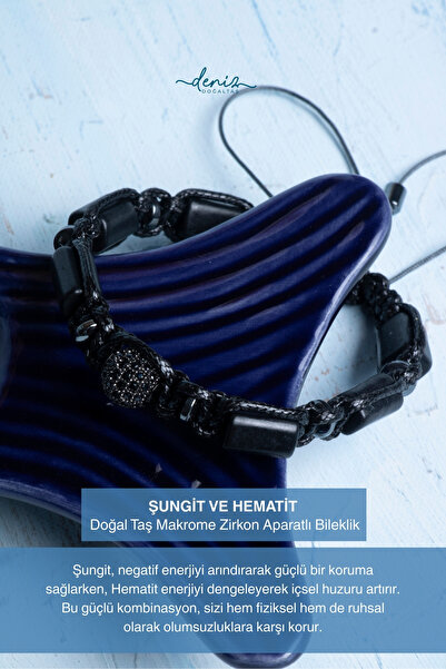 Deniz Doğal Taş سوار من الحجر الطبيعي الشونجيت والهيماتيت مع جهاز زركون مكرام...