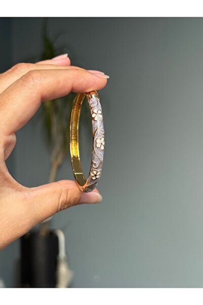 DGK COLLECTİON 14K gold renk,lila renk mineli ve taşlı kelepçe