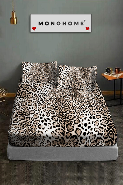 MonoHome 100% Cotton Fitted Sheet Special Design 5D Digital 60 Thread Classical Leopard