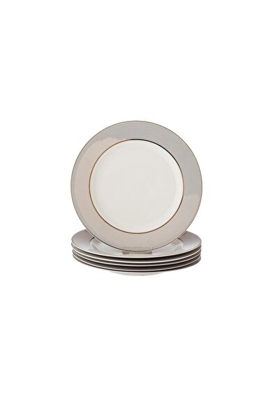 ORIAN 6-piece white porcelain round dotted flat dinner plate set, size 27 cm